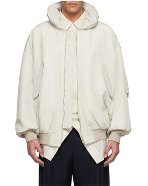 Hed Mayner Pleated Bomber Casual Jacket - Natural