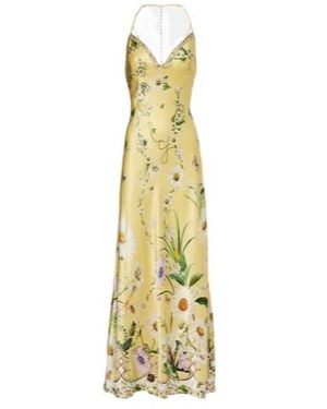 CAMILLA Floral Silk Satin Charmeuse Midi Dress - Metallic