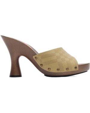 Burberry Check Stud Leather Potter Mules - Brown