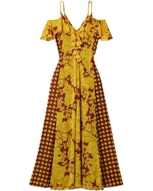 Diane von Furstenberg Aya Cold-Shoulder Ruffled Printed Recycled Crepe De Chine Maxi Dress - Yellow