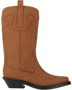 Ganni Solid-Colored Denim Boots - Brown