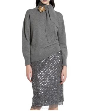 Marella Scarf-Adorned Sweater - Gray