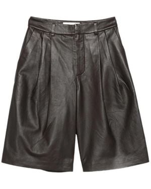 Yves Salomon Pleated Leather Shorts - Gray