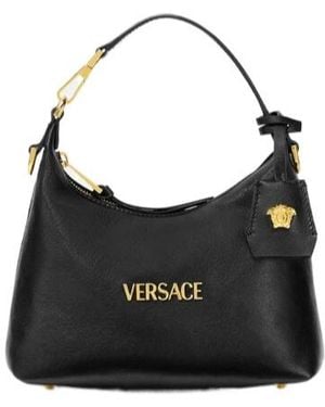 Versace Logo Plaque Zipped Shoulder Bag - Black