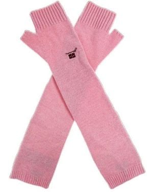 Ganni Logo Long Fingerless Gloves - Pink
