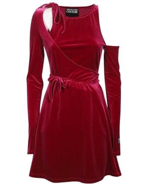 Versace Jeans Couture Couture Cut-Out Long-Sleeved Velvet Dress - Red