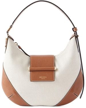 Jimmy Choo Bar Small Canvas Leather-Trim Shoulder Bag - White