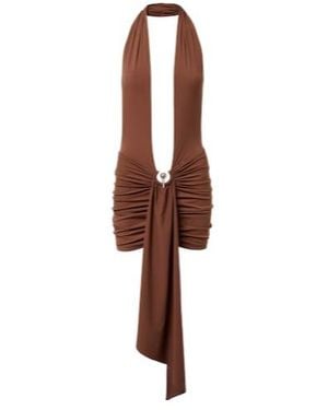 Christopher Esber Pierced Orbit Halterneck Jersey Minidress - Brown