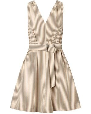 Brunello Cucinelli Belted Seersucker Cotton-Blend Mini Dress - Natural