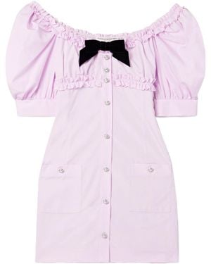 Alessandra Rich Velvet-Trimmed Ruffled Cotton-Poplin Mini Dress - Pink