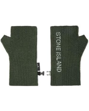 Stone Island Ribbed-Knit Fingerless Gloves - Green