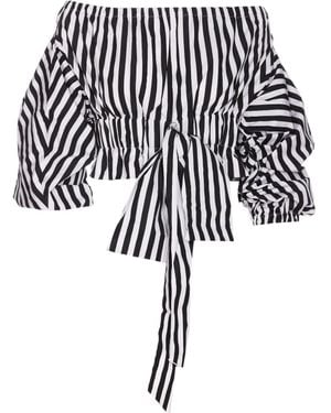 Patou Off-Shoulder Bow-Detailed Striped Top - Black