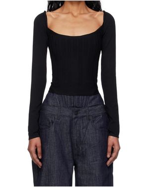 Mugler Square-Necked Long-Sleeve T-Shirt - Black