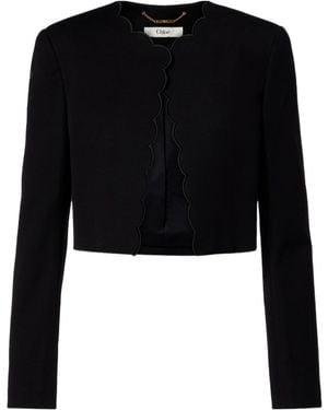 Chloé Scalloped Cropped Cotton Velvet Jacket - Black
