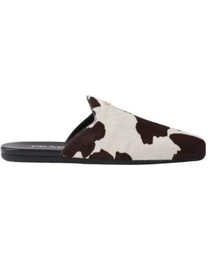 Prada Printed Leather Mules - Brown