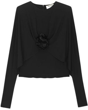 Saint Laurent Flower Detailed Long-Sleeved Top - Black