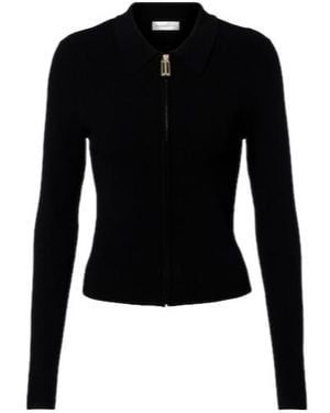 Victoria Beckham Ribbed-Knit Zip-Up Top - Black