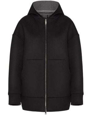 Valentino Zip-Up Drop Shoulder Hoodie - Black