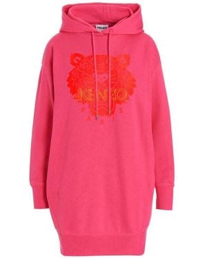 KENZO Tiger-Logo Hoodie Dress - Pink