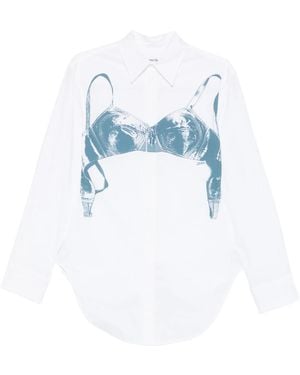 Jean Paul Gaultier Stretch Cotton Shirt With Scanned Bra Print - Blue