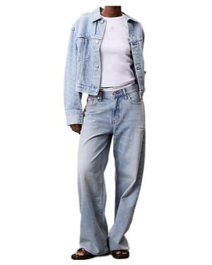 Calvin Klein Monogram Logo Cropped Denim Jacket - Blue