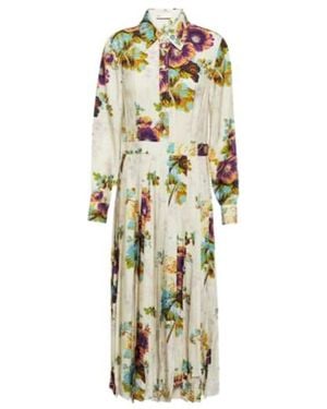 Tory Burch Floral Pleated Satin Shirt Dress - Metallic