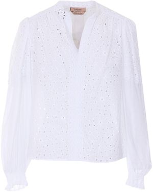 Twinset Broderie V-Neck Top - White