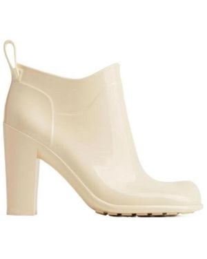 Bottega Veneta Shine Square Toe Ankle Rain Boots - Natural