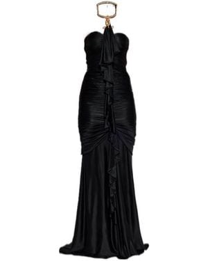 Balmain Embellished Detail Long Draped Bustier Dress - Black