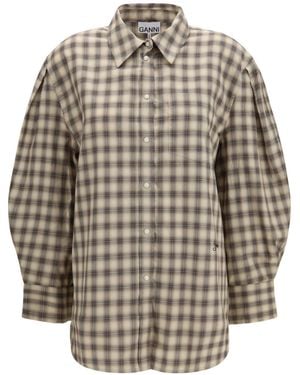 Ganni Relaxed Check Shirt - Grey