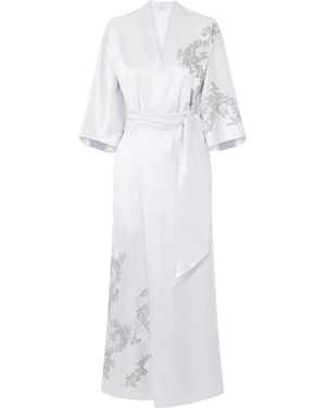 Carine Gilson Lace-Appliqué Silk-Satin Robe - White