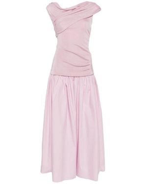 Self-Portrait Draped Gathered Midi Dress - Pink