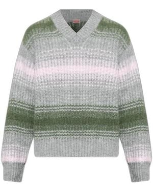 KENZO Striped Knitted Sweater - Gray