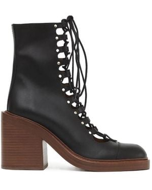Chloé High Heel Hollowed-Out Ankle Boots - Brown
