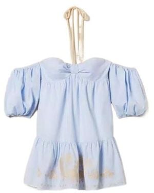 Twinset Pinstripe Off-Shoulder Dress - Blue
