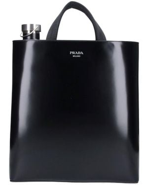 Prada Logo Printed Top Handle Bag - Black