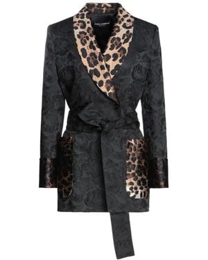Dolce & Gabbana Leopard-Print Long Trench Coat - Black