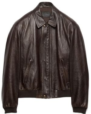 Prada Nappa Leather Bomber Jacket - Brown
