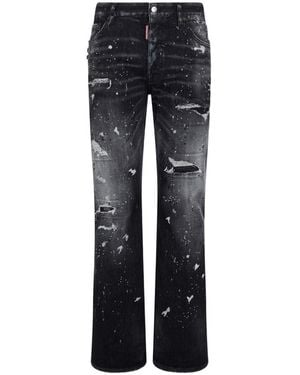 DSquared² Distressed Straight-Leg Jeans - Black