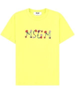 MSGM Floral Logo T-Shirt - Yellow