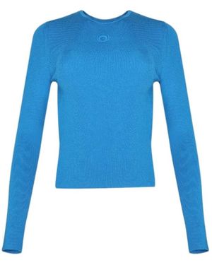 Marine Serre Fine-Ribbed Sweater - Blue