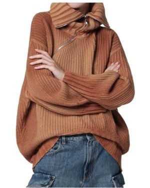 The Attico Jumper With Asymmetric Zip - Brown