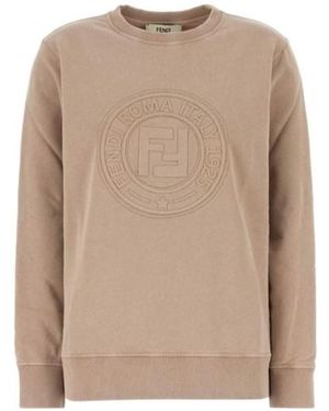 Fendi Ff Long Sleeved Crewneck Sweatshirt - Natural