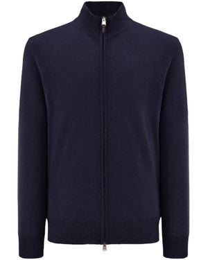 Canali Zip-Up Mock-Neck Knitted Sweater - Blue