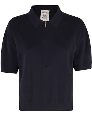 Semicouture Ambre Zipped Polo Top - Blue