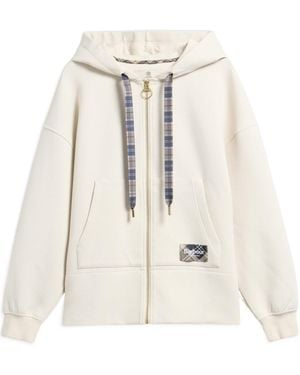 Barbour Plaid Drawstring Zipup Hoodie - White