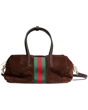 Gucci Small Boston Bag With Web - Brown