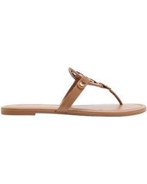 Tory Burch Miller Logo Leather Flip Flops - Brown