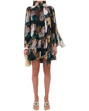 RIXO London Bow Neck Printed Mini Dress - Black