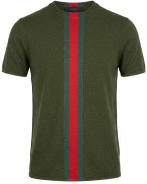 Gucci Knit Cotton T-Shirt With Web Intarsia - Green
